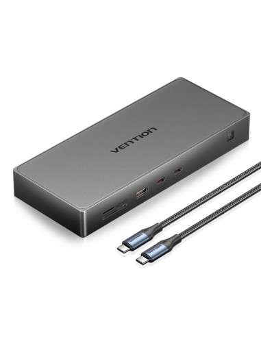 Vention Estacion de Docking 10 en 1 - 100W - Cable 0.5m - Ethernet RJ45 - HDMI 4K - Displayport - 5xUSB-C - USB-A - Tarjeta TF -