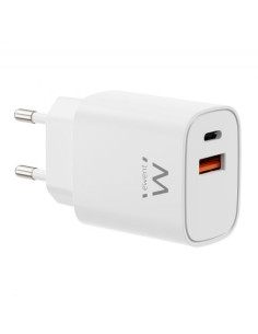 Ewent EW1326 Cargador GaN 30W - 1xUSB-C PD3.0 QC3.0 - 1xUSB-A QC3.0 - Color Blanco