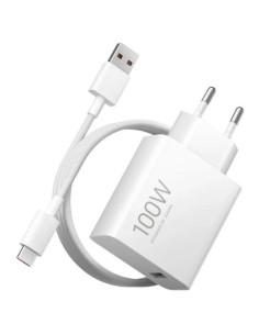 Xiaomi 100W Cargador GAN de Pared para Smartphone USB-A 100W + Cable - Identificacion Inteligente de Dispositivos - Color Blanco