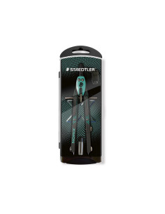 Compas staedtler noris 555 con husillo y rueda central sin alargadera tubo de minas y aguja color verde turquesa