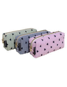 Estuche portatodo exacompta algodon rectangular una cremallera corazones 210x60x95 mm