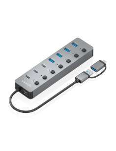 Aisens Hub USB 3.1 Gen1 USB-A/USB-C - 4xUSB-A y 4xUSB-C - Botones de Encendido/Apagado en Cada Puerto - 30cm - Color Gris
