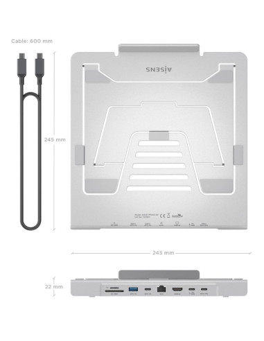 Soporte de Sobremesa - Docking USB Tipo-C Aisens ASUC-7P045-GR/ 1xUSB/ 1xUSB Tipo-C/ 1xHDMI/ 1xRJ45/ 1xLector de Tarjetas/ 1xUSB