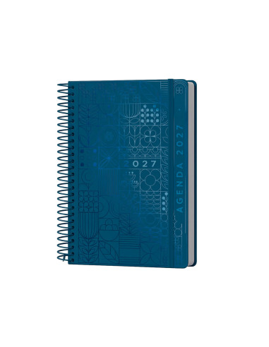 Agenda oficina liderpapel 2027 espiral syros dia pagina a5 bilingue 60g papel fsc navy blue