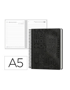 Agenda oficina liderpapel 2027 espiral syros dia pagina a5 bilingue 60g papel fsc black