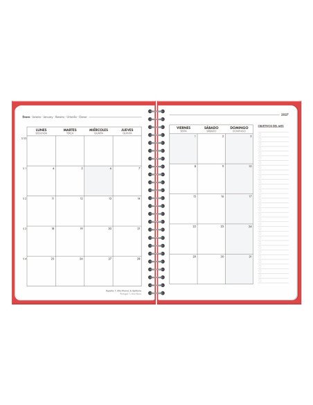 Agenda oficina liderpapel 2027 espiral basic dia pagina a5 bilingue 60g papel fsc design 3