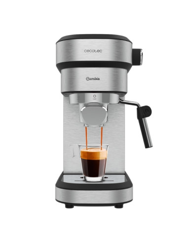 Cecotec Cafelizzia 790 Steel DUO Cafetera Espresso - 1350W - Presion de 20Bar - Doble Salida de Cafe - Vaporizador Orientable -
