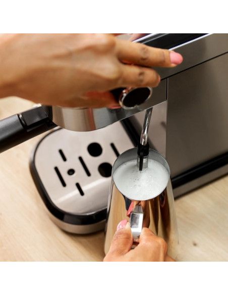 Cecotec Cafelizzia 790 Steel DUO Cafetera Espresso - 1350W - Presion de 20Bar - Doble Salida de Cafe - Vaporizador Orientable -