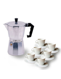 Muvip MV0601 Cafetera de Aluminio - Capacidad 6 Tazas - Mango Ergonomico - Antiadherente - Apta para Placas Electricas, Vitrocer