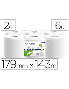Papel secamanos lucart reciclado 16,5 g 2 capas 179 mm x 143 m paquete de 6 rollos