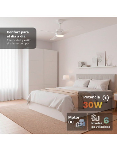 Ventilador de Techo Grunkel SKYEASY52/ 30W/ 3 Aspas 132cm/ 6 Velocidades