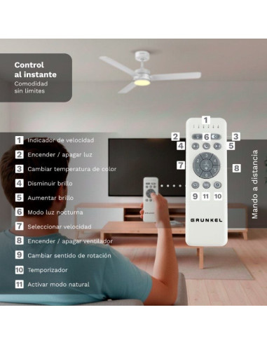Ventilador de Techo Grunkel SKYEASY47/ 30W/ 3 Aspas 119cm/ 6 Velocidades