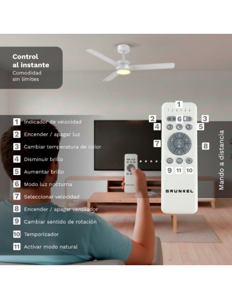 Ventilador de Techo Grunkel SKYEASY47/ 30W/ 3 Aspas 119cm/ 6 Velocidades