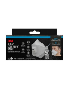 3M Aura Comfort Cool Flow Pack de 2 Mascarillas para Particulas FFP2 - Desechable - con Valvula - para Niveles Medios de Particu