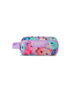 Bolso portatodo totto triple cremallera gatitos morados 115x230x105 mm