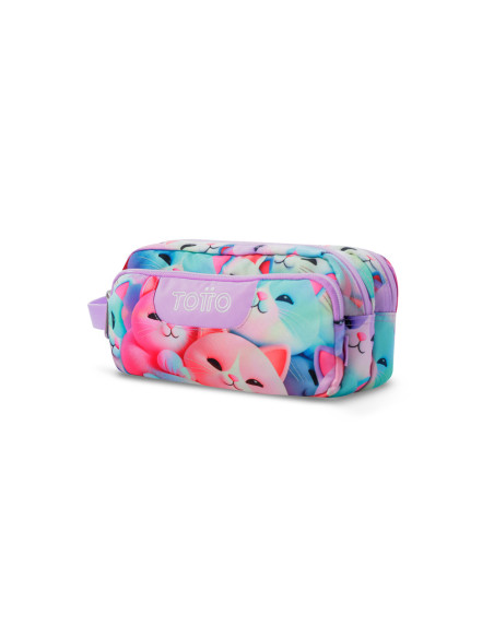 Bolso portatodo totto triple cremallera gatitos morados 115x230x105 mm