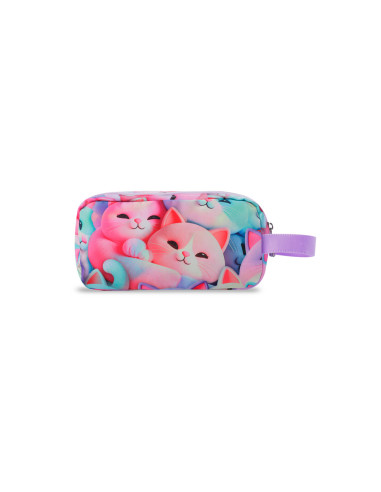 Bolso portatodo totto triple cremallera gatitos morados 115x230x105 mm