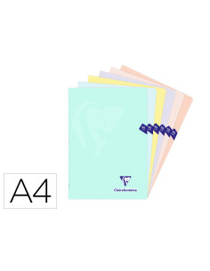 Libreta clairefontaine din a4 tapa plastico translucido flexible 48 hojas 90 gr cuadro 5 mm colores pastel