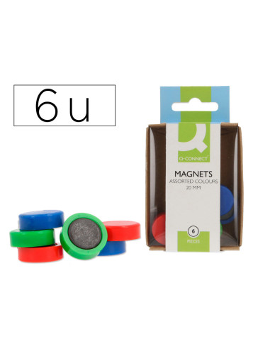Iman para sujecion q-connect ideal para pizarras magneticas 20 mm colores surtidos caja de 6 unidades