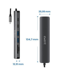 Ewent USB-C Dock 7 en 1 - 1x USB-C, 2x USB-A 3.2 Gen1, 1x HDMI 4K/60Hz, 1x SD/TF 2.0, 1x MicroSD, 1x USB-C PD 100W - Color Gris 2
