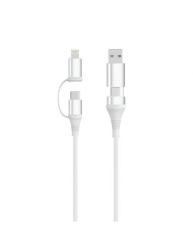 Ewent EC1076 Cable USB-C 4 en 1 - 60W - 2 Metros - USB-C, USB-A, Lightning - Color Blanco