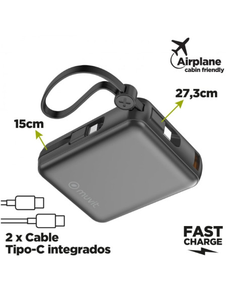 Powerbank 10000mAh Muvit For Change MCCHP0014/ 35W/ Negra