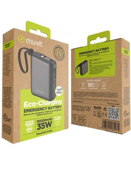 Powerbank 10000mAh Muvit For Change MCCHP0014/ 35W/ Negra