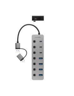 Nanocable Hub USBA/USB-C - 4x USB-A + 3x USB-C 3.0 + USB-C 5V - Interruptores Individuales ON/OFF - Cable 18cm - Color Plata 2