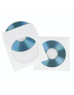 Hama Pack de 100 Fundas para CD/DVD - Papel con Ventana - 12.5x12.5x0.1cm - Color Blanco