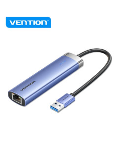 Vention Hub USB 3.0 5 en 1 - Transferencia 5 Gbps - Puerto Gigabit Ethernet - Amplia Compatibilidad - Control Termico Eficiente