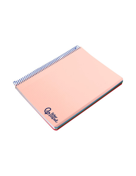 Cuaderno espiral liderpapel a6 micro wonder tapa plastico 120h 90 gr cuadro 5mm 4 bandas color rosa