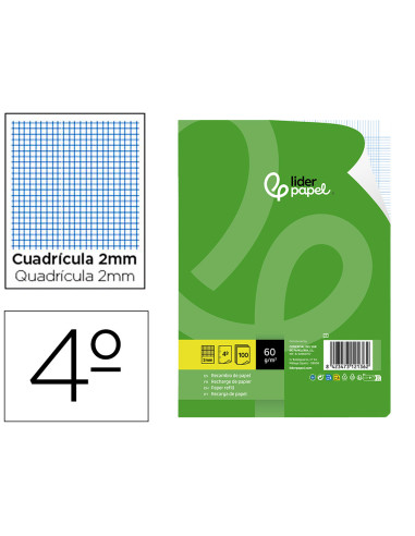Recambio liderpapel cuarto 100 hojas 60g/m2 milimetrado sin margen 6 taladros
