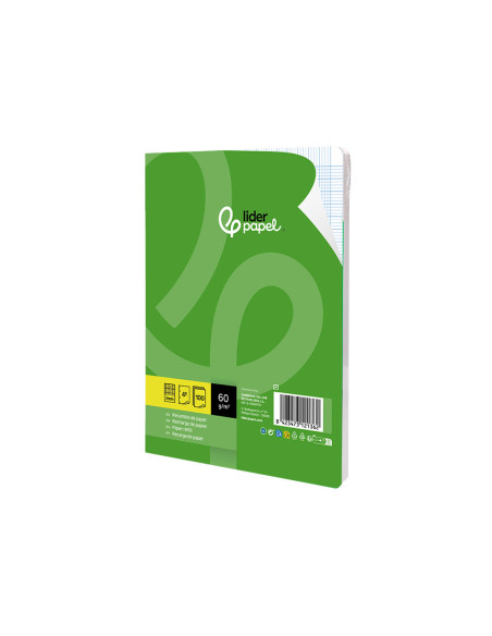 Recambio liderpapel cuarto 100 hojas 60g/m2 milimetrado sin margen 6 taladros
