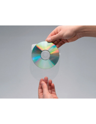 Funda autoadhesiva para cd q-connect con solapa pack de 10 unidades