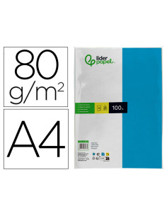 Papel color liderpapel a4 80gr azul turquesa paquete de 100 hojas