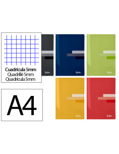 Libreta liderpapel scriptus a4 48 hojas 90g/m2 cuadro 5mm con margen colores surtidos