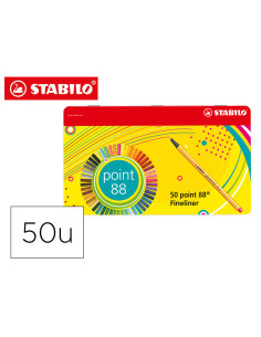 Rotulador stabilo punta de fibra 0,4 mm point 88 estuche metal 50 colores surtidos