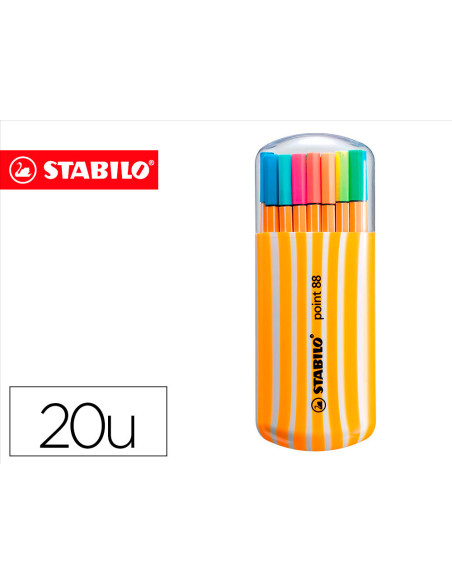 Rotulador stabilo punta de fibra point 88 zebrui estuche de 20 unidades colores neon surtidos