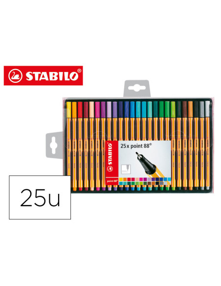 Rotulador stabilo punta de fibra point 88 estuche de 25 unidades colores surtidos