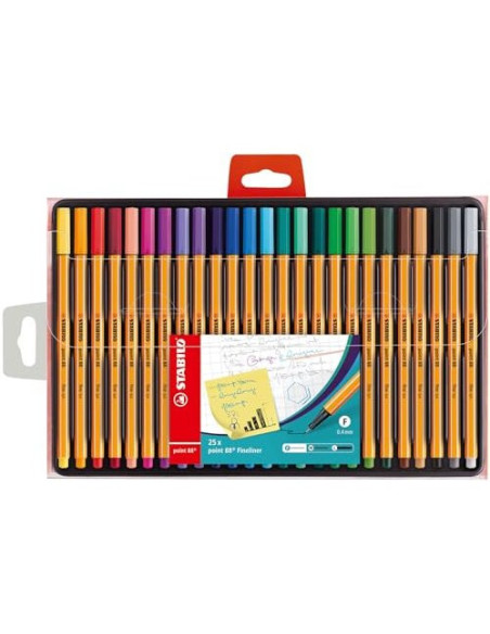Rotulador stabilo punta de fibra point 88 estuche de 25 unidades colores surtidos