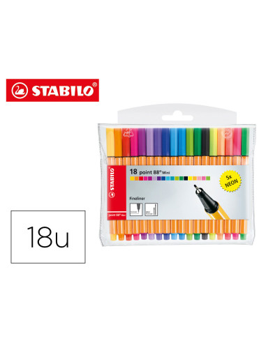 Rotulador stabilo punta de fibra point 88 mini estuche de 18 unidades colores surtidos