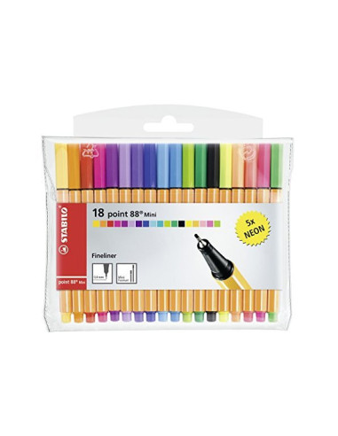 Rotulador stabilo punta de fibra point 88 mini estuche de 18 unidades colores surtidos