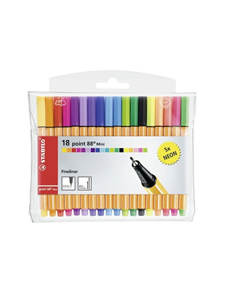Rotulador stabilo punta de fibra point 88 mini estuche de 18 unidades colores surtidos