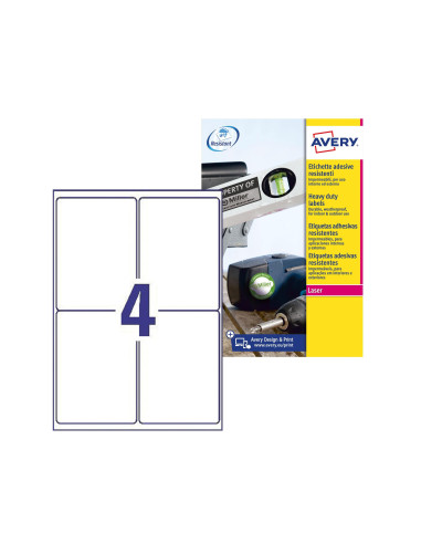 Etiqueta adhesiva resistente avery poliester blanco 99,1x139 mm para impresora laser pack de 32 unidades