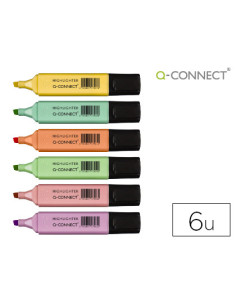 Rotulador q-connect fluorescente pastel punta biselada estuche de 6 unidades colores surtidos