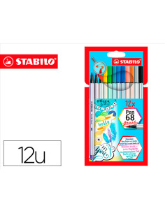 Rotulador stabilo acuarelable pen 68 brush punta pincel estuche de 12 unidades colores surtidos