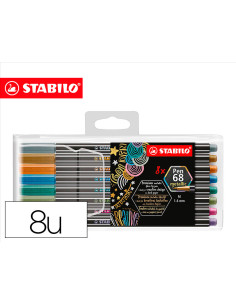 Rotulador stabilo punta de fibra pen 68 metallic estuche plastico de 8 unidades colores surtidos