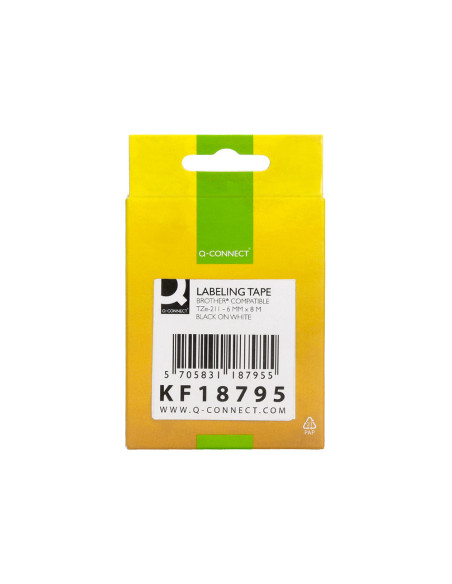 Cinta q-connect tze-211 blanco-negro 6mm longitud 8 mt