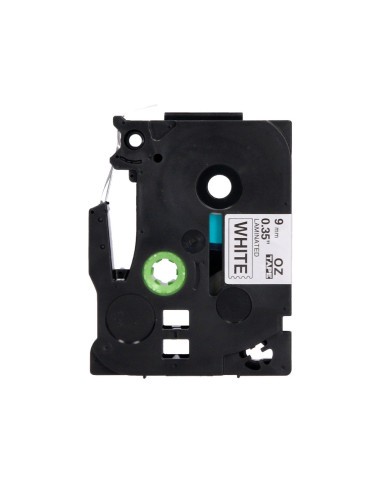 Cinta q-connect tze-221 blanco-negro 9mm longitud 8 mt