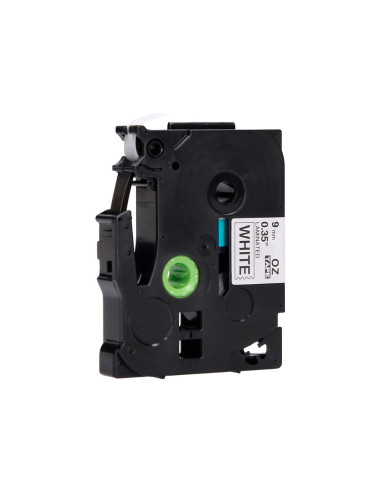 Cinta q-connect tze-221 blanco-negro 9mm longitud 8 mt